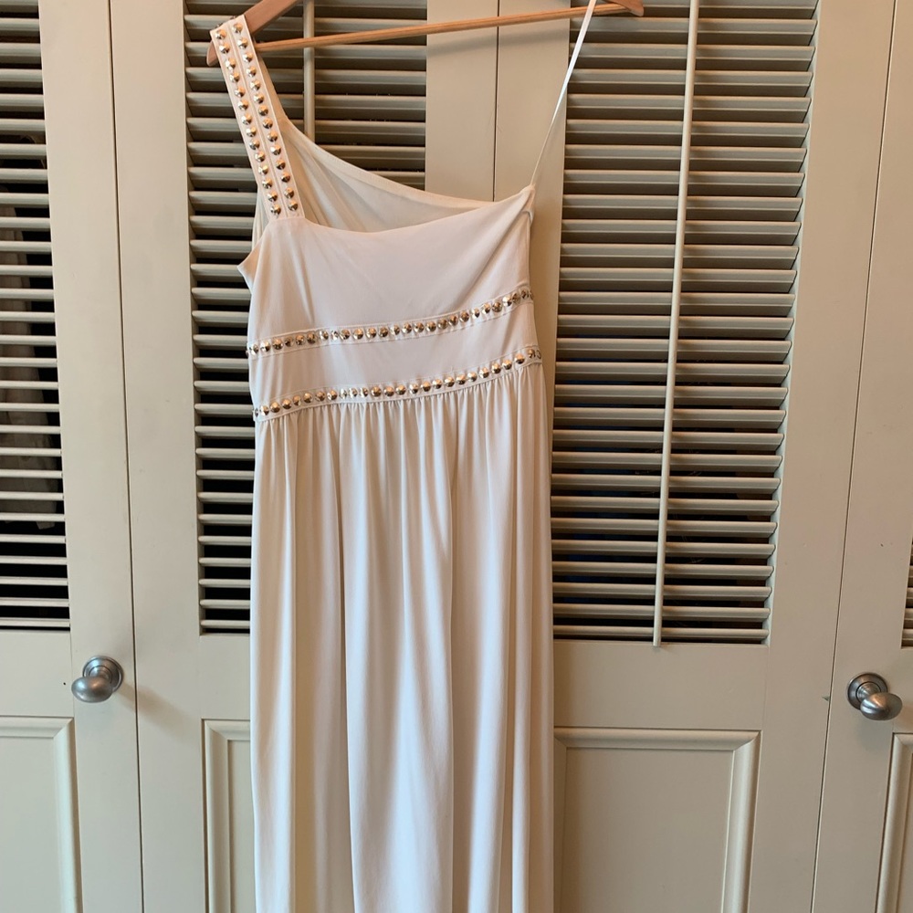 White and gold one shoulder below the knees Tracy Reese dress size 2